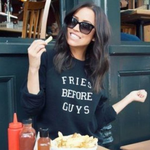 Brunette the Label Fries Before Guys Black Sweatshirt, XS/S - Picture 2 of 15